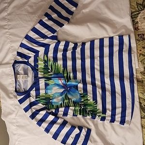Tommy Bahama Blue and White Striped Floral Rash Guard